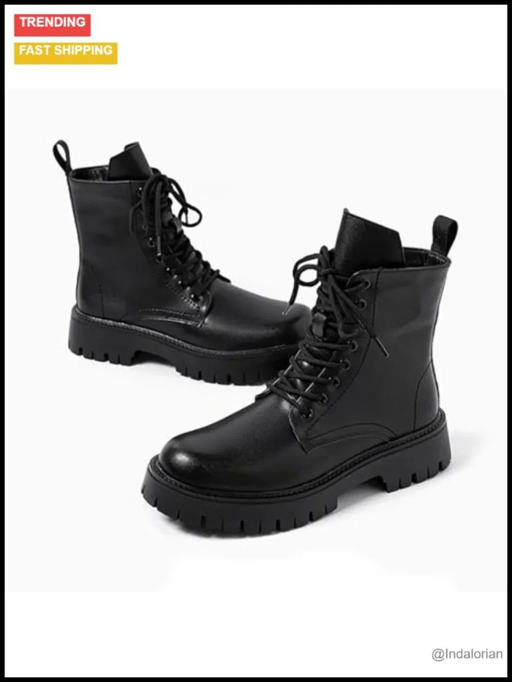 Men's Faux Leather Platform Combat Boots Lace Up Side Zipper Chunky Lug Sole